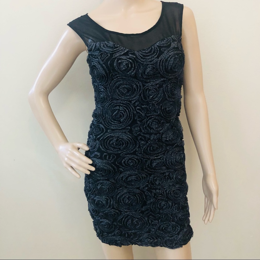 Vintage Soprano Black & Silver 3D Rosette Cocktail Dress / Top